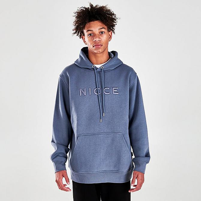 Front view of Men's Nicce Mercury Embroidered Pullover Hoodie in Blue Click to zoom