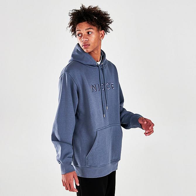 Back Left view of Men's Nicce Mercury Embroidered Pullover Hoodie in Blue Click to zoom