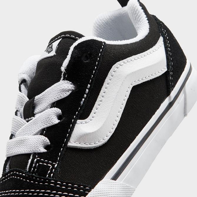 Front view of Kids' Toddler Vans Knu Skool Casual Shoes in Black/White Click to zoom