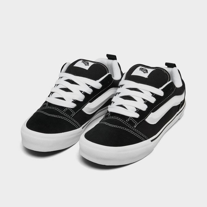 Three Quarter view of Big Kids' Vans Knu Skool Casual Shoes in Black/White Click to zoom