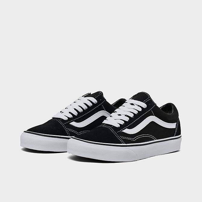 Three Quarter view of Big Kids' Vans Old Skool Casual Shoes in Black/White Click to zoom