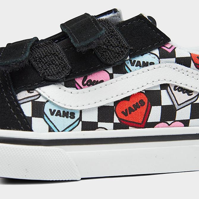 Front view of Girls' Toddler Vans Old Skool Hook-and-Loop Casual Shoes in Black/White/Multi Click to zoom