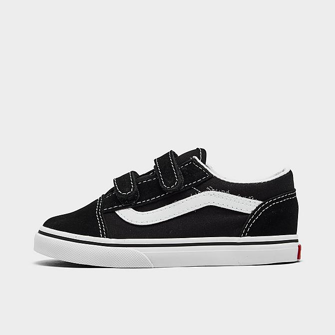 Right view of Kids' Toddler Vans Old Skool Hook-and-Loop Casual Shoes in Black/White Click to zoom