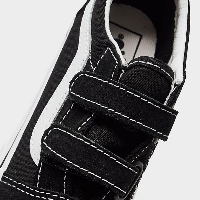 Front view of Kids' Toddler Vans Old Skool Hook-and-Loop Casual Shoes in Black/White Click to zoom