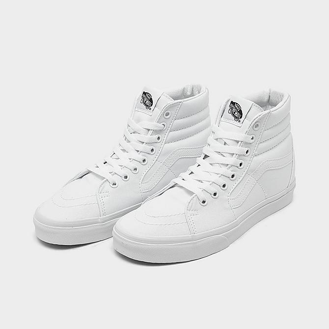 Three Quarter view of Women's Vans Sk8-Hi Casual Shoes in White/White Click to zoom