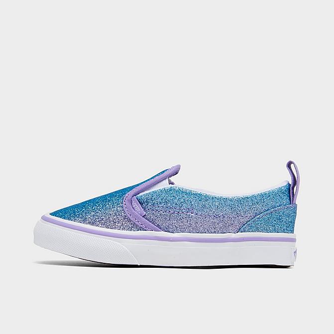 Right view of Girls' Toddler Vans Ombre Glitter Classic Slip-On Casual Shoes in Multi/True White Click to zoom