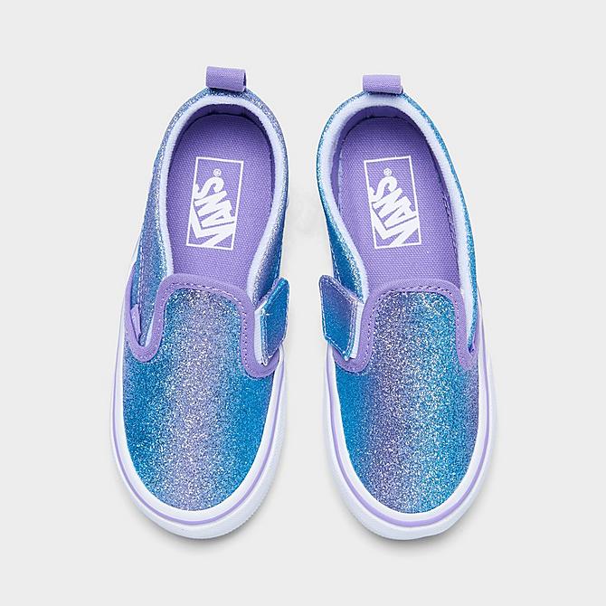 Back view of Girls' Toddler Vans Ombre Glitter Classic Slip-On Casual Shoes in Multi/True White Click to zoom