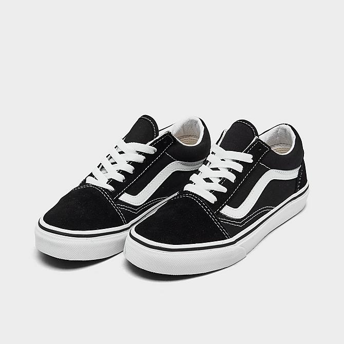 Three Quarter view of Little Kids' Vans Old Skool Casual Shoes in Black/White Click to zoom