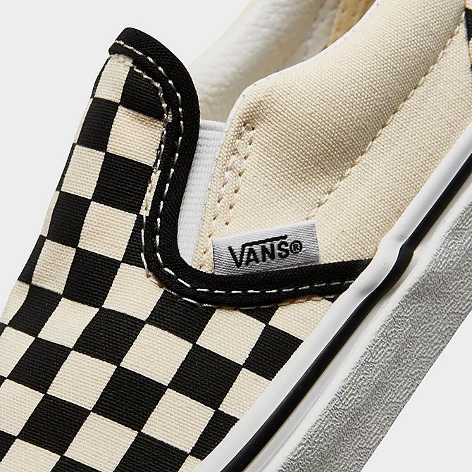 Front view of Little Kids' Vans Classic Slip-On Casual Shoes in Black/Off White Click to zoom