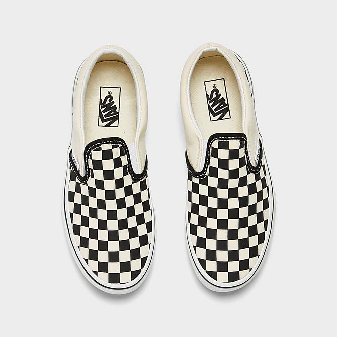 Back view of Little Kids' Vans Classic Slip-On Casual Shoes in Black/Off White Click to zoom