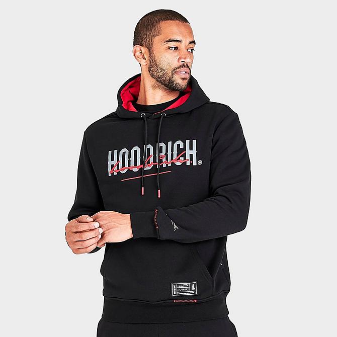 Back Left view of Men's Hoodrich OG Blend Graphic Print Pullover Hoodie in Black/Iron Gate/Lychee Click to zoom