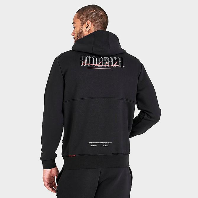 Back Right view of Men's Hoodrich OG Blend Graphic Print Pullover Hoodie in Black/Iron Gate/Lychee Click to zoom