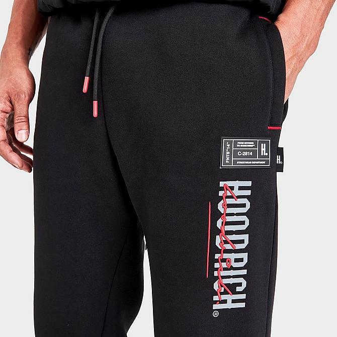 Back Right view of Men's Hoodrich OG Blend Graphic Print Jogger Pants in Black/Iron Gate/Lychee Click to zoom
