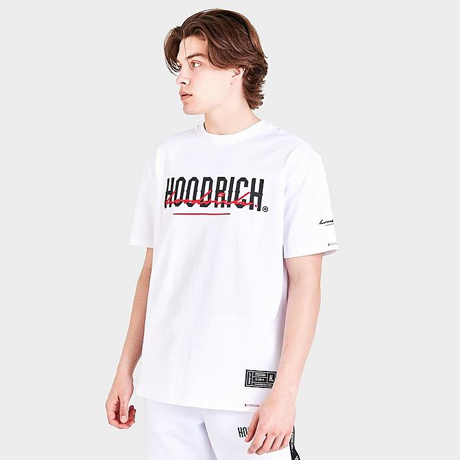 Front view of Men's Hoodrich OG Blend Graphic Print Short-Sleeve T-Shirt in White/Black/Irongate/Lychee Click to zoom