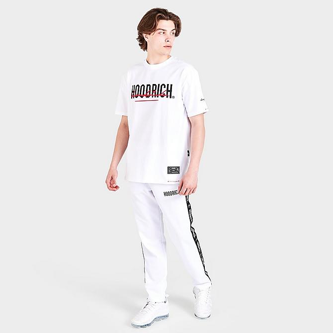 Front Three Quarter view of Men's Hoodrich OG Blend Graphic Print Short-Sleeve T-Shirt in White/Black/Irongate/Lychee Click to zoom