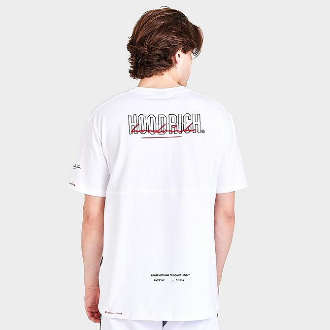 Back Right view of Men's Hoodrich OG Blend Graphic Print Short-Sleeve T-Shirt in White/Black/Irongate/Lychee Click to zoom
