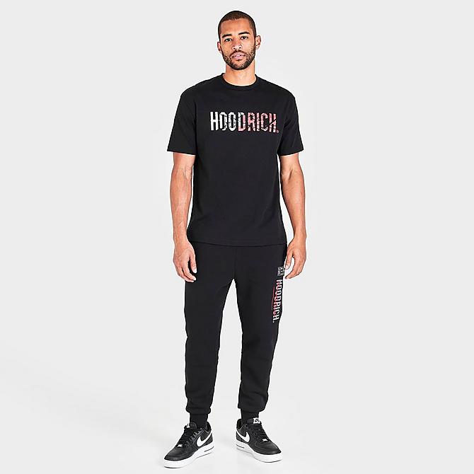 Front Three Quarter view of Men's Hoodrich OG Shatter Graphic Print Short-Sleeve T-Shirt in Black/Irongate/Lychee Click to zoom