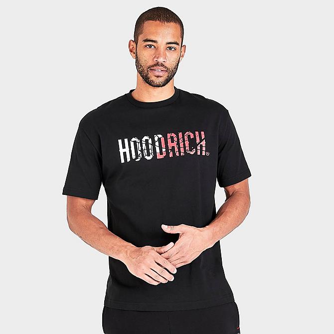 Back Left view of Men's Hoodrich OG Shatter Graphic Print Short-Sleeve T-Shirt in Black/Irongate/Lychee Click to zoom