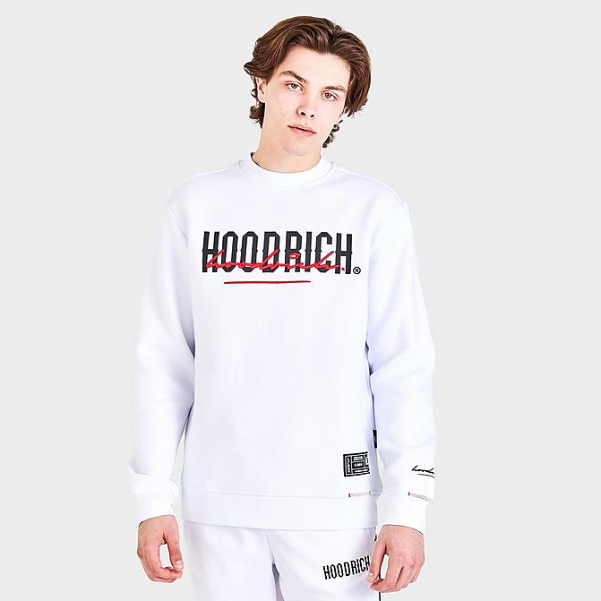 Front view of Men's Hoodrich OG Blend Graphic Print Crewneck Sweatshirt in White/Black/Lychee Click to zoom