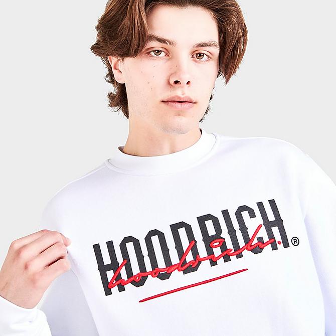 Back Right view of Men's Hoodrich OG Blend Graphic Print Crewneck Sweatshirt in White/Black/Lychee Click to zoom