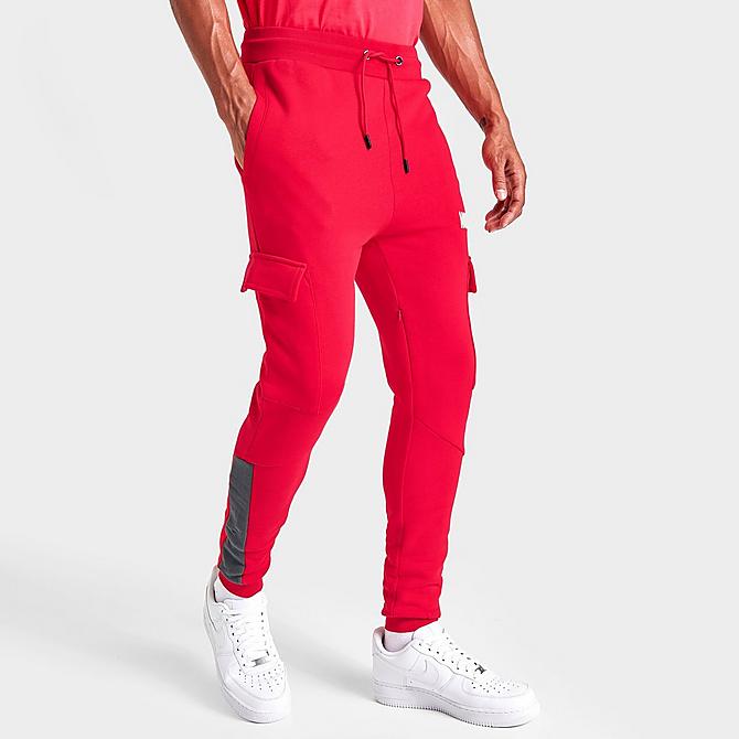 Back Left view of Men's Hoodrich OG Rosco Cargo Jogger Pants in Lychee/Irongate/White Click to zoom