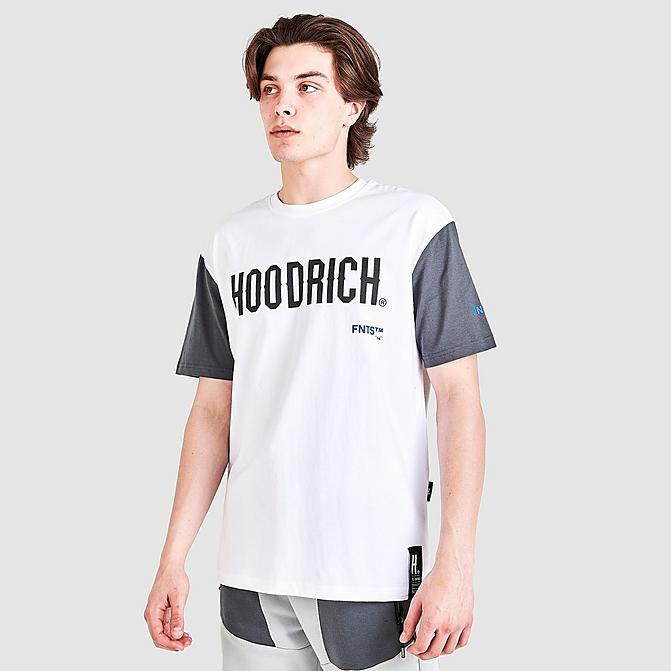 Front view of Men's Hoodrich OG Levelz Graphic Print Short-Sleeve T-Shirt in White/Irongate/Black/Strong Blue Click to zoom