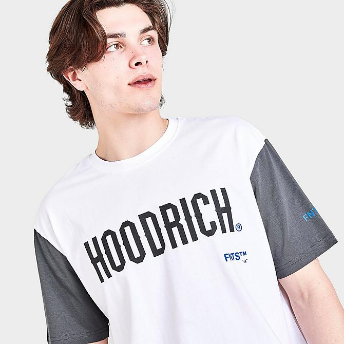 Back Right view of Men's Hoodrich OG Levelz Graphic Print Short-Sleeve T-Shirt in White/Irongate/Black/Strong Blue Click to zoom
