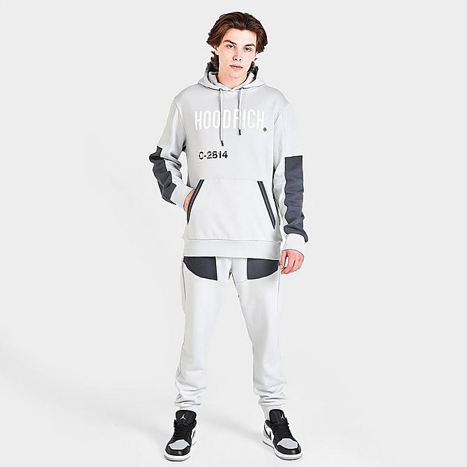 Front Three Quarter view of Men's Hoodrich OG Aspire Graphic Print Pullover Hoodie in Oyster/Irongate/White Click to zoom