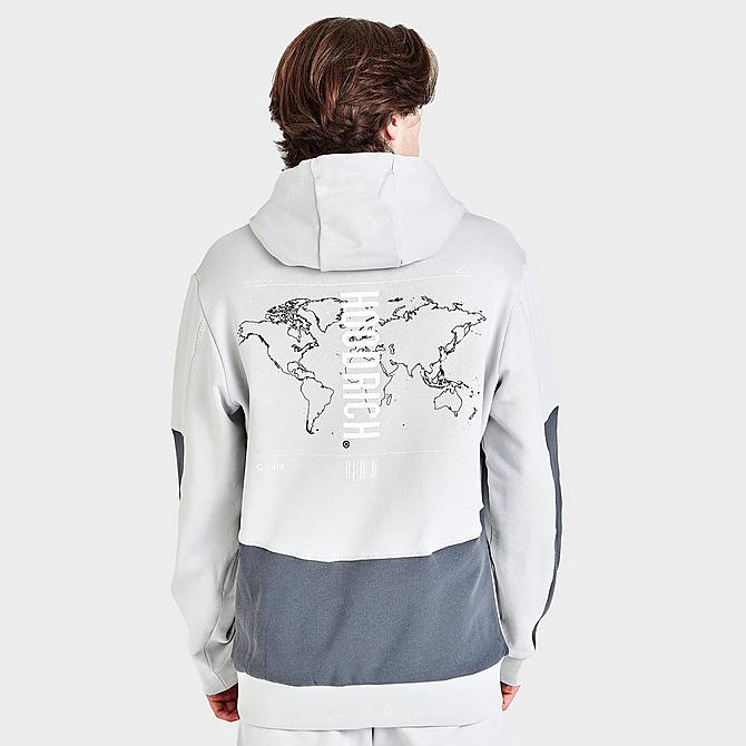 Back Left view of Men's Hoodrich OG Aspire Graphic Print Pullover Hoodie in Oyster/Irongate/White Click to zoom