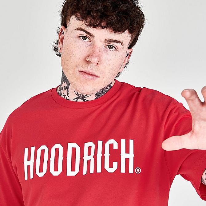 On Model 6 view of Men's Hoodrich Standalone Graphic Print Short-Sleeve T-Shirt in Lychee/White/Black Click to zoom