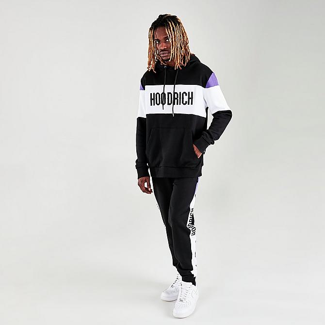 Front Three Quarter view of Men's Hoodrich Oxen Pullover Hoodie in Black/White/Purple Click to zoom