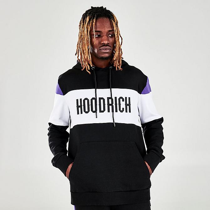 Back Left view of Men's Hoodrich Oxen Pullover Hoodie in Black/White/Purple Click to zoom