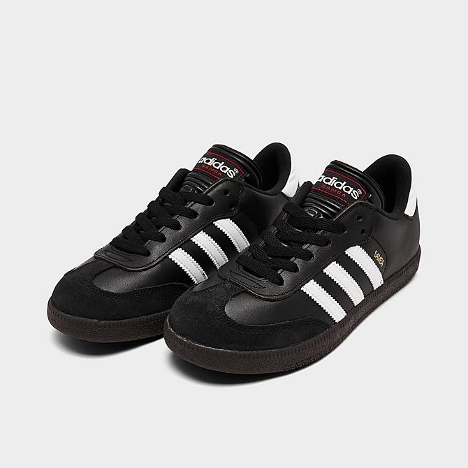 Three Quarter view of Big Kids' adidas Samba Classic Soccer Shoes in Black/White Click to zoom