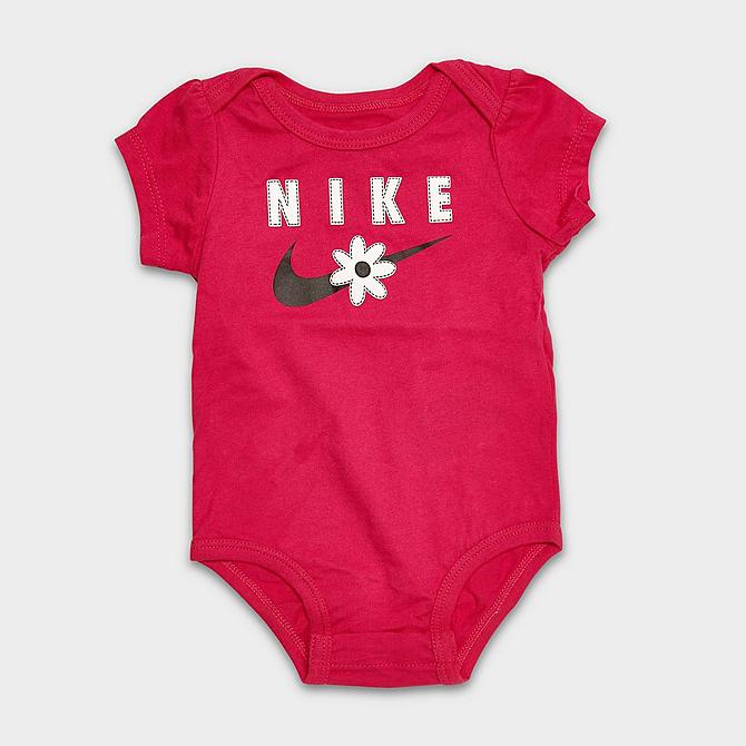 [angle] view of Girls' Infant Nike Sportswear Sport Daisy Bodysuit and Leggings Set (0M - 9M) in Pink/Black Click to zoom