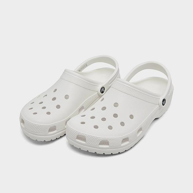 Three Quarter view of Unisex Crocs Classic Clog Shoes (Men's Sizing) in White Click to zoom