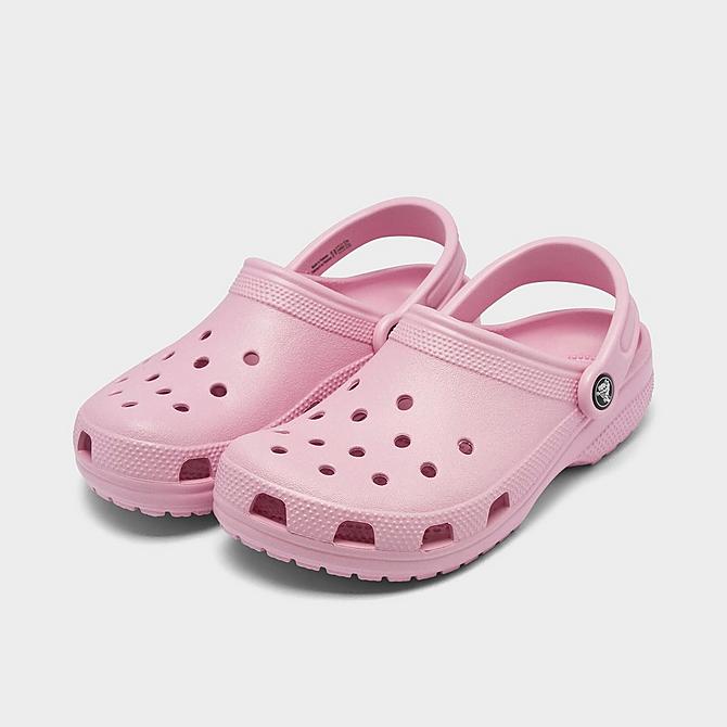 Three Quarter view of Unisex Crocs Classic Clog Shoes (Men's Sizing) in Ballerina Pink Click to zoom