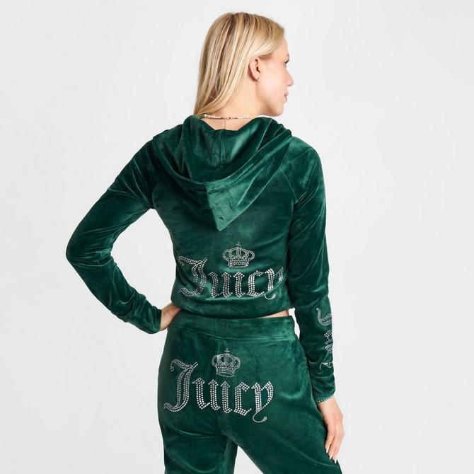 Juicy Couture velour straight leg trackies and hoodie set in dark green