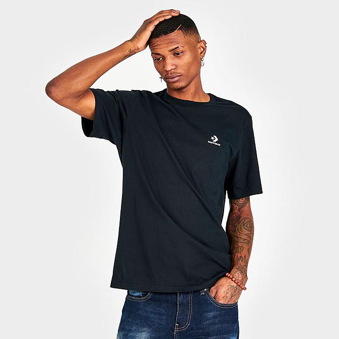 Back Left view of Converse Star Embroidered Star Chevron T-Shirt in Black Click to zoom