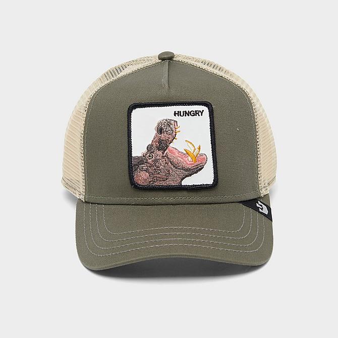 Three Quarter view of Goorin Bros. Hippo Hooray Trucker Hat in Olive Click to zoom
