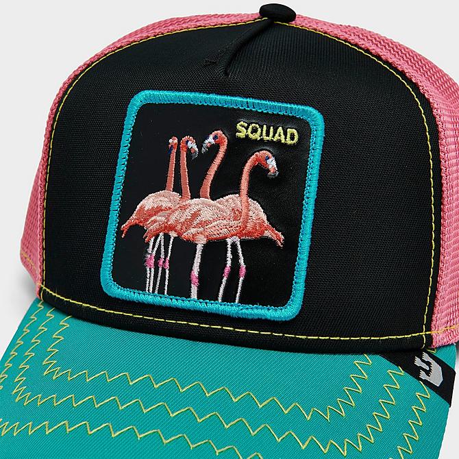 Left view of Goorin Bros. Flamingoals Trucker Hat in Black/Pink/Blue Click to zoom
