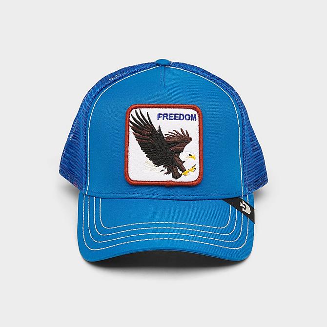 Three Quarter view of Goorin Bros. The Freedom Eagle Trucker Hat in Blue Click to zoom