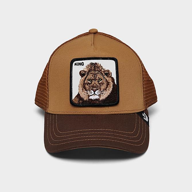 Three Quarter view of Goorin Bros. The King Lion Trucker Hat in Whiskey Click to zoom
