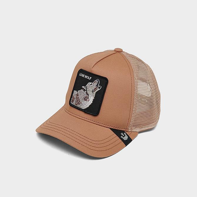 Three Quarter view of Goorin Bros. Lone Wolf Trucker Hat in Mauve Click to zoom