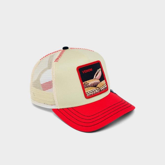 Left view of Goorin Bros. Venom Trucker Hat in Chrome/Red Click to zoom