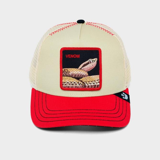 [angle] view of Goorin Bros. Venom Trucker Hat in Chrome/Red Click to zoom