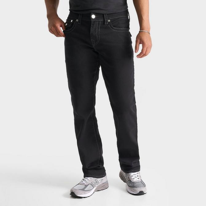 [angle] view of Men's True Religion Ricky Big T Stitch Straight Leg Denim Jeans in Black Click to zoom