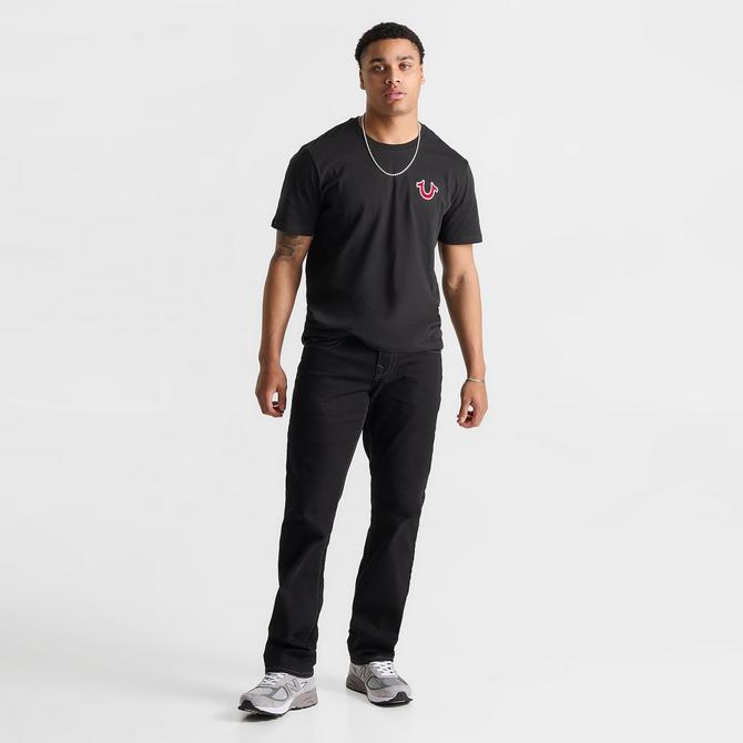 [angle] view of Men's True Religion Ricky Big T Stitch Straight Leg Denim Jeans in Black Click to zoom