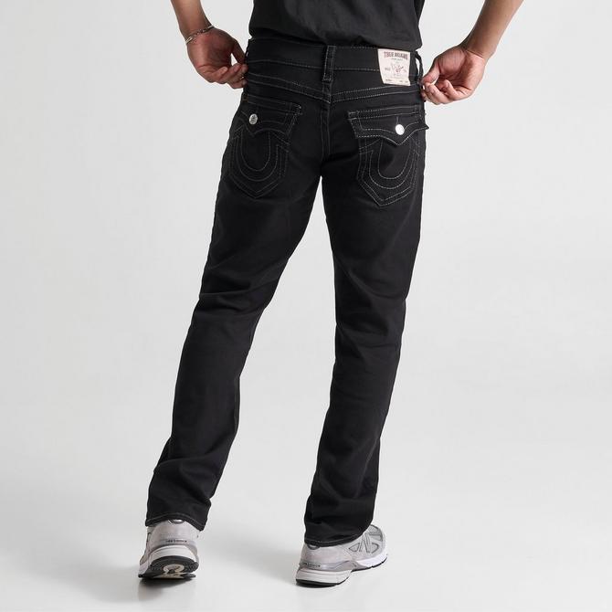 [angle] view of Men's True Religion Ricky Big T Stitch Straight Leg Denim Jeans in Black Click to zoom