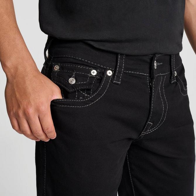 [angle] view of Men's True Religion Ricky Big T Stitch Straight Leg Denim Jeans in Black Click to zoom