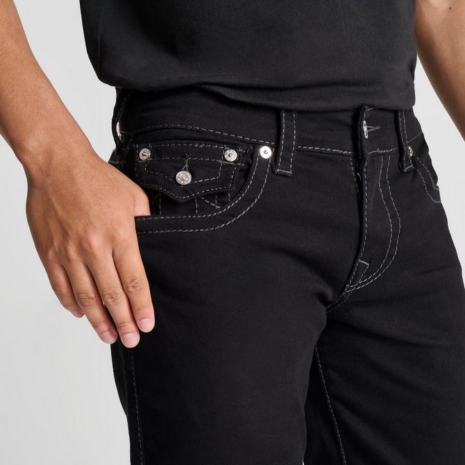 [angle] view of Men's True Religion Ricky Big T Stitch Straight Leg Denim Jeans in Black Click to zoom